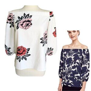 Ann Taylor Factory Floral Print Off The Shoulder Blouse Size S